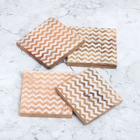 Adorable Pattern Wooden Coasters for Decor - Pack of 4